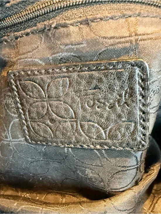 Fossil Vintage Brown Black Striped Leather Shoulder Bag Y2K Patchwork Purse - Picture 8 of 10